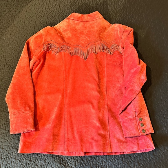 Chico's Western Style Red Suede Leather Jacket with Fringe - Picture 2 of 6